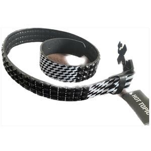 Hot topic black studded belt with black and white geometric design . Medium. New